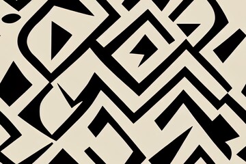 This monochromatic, seamless pattern has modern, abstract forms that are reminiscent of the mid-century. Generative AI