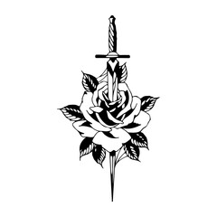vector illustration of a dagger with a rose