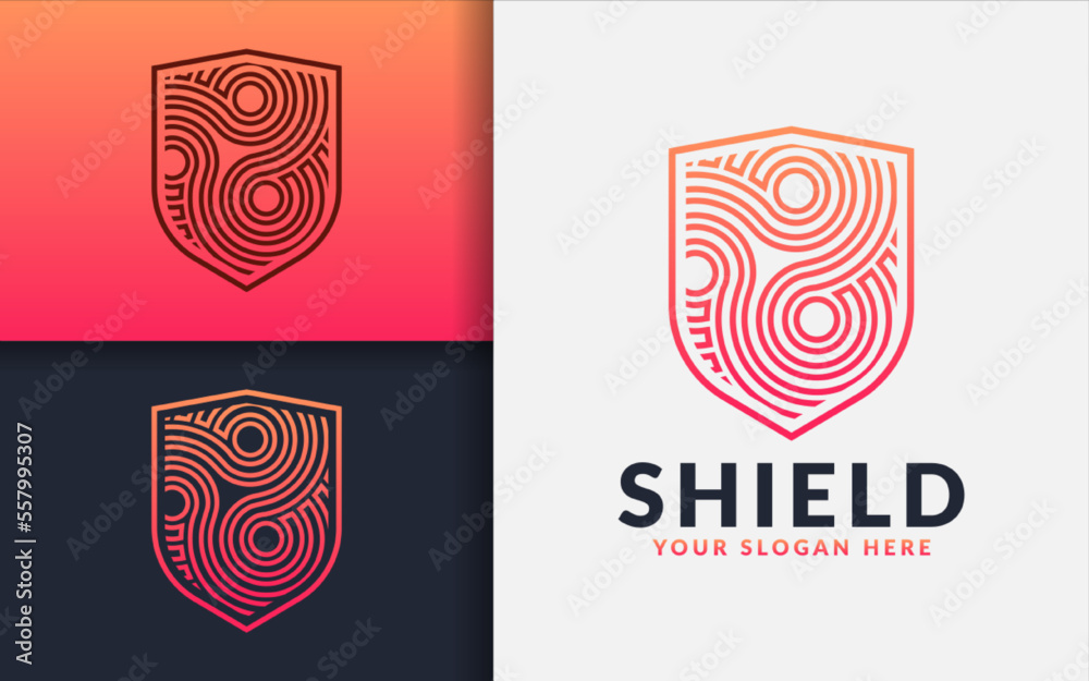 Poster a shield with abstract creative lines, forming a logo design, perfect for use in security or protect
