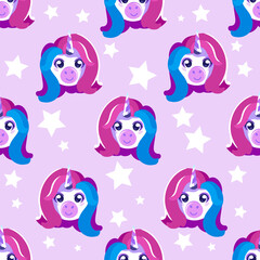 Unicorns portraits. Seamless pattern with vector illustrations