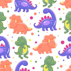 Happy colorful dinosaurs . Seamless pattern with vector hand drawn illustrations of characters
