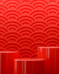 Fototapeta premium Red asian style podium pedestal product display abstract background 3d render