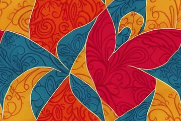Flower appliques in a patchwork design reminiscent of paisley and other Indian themes. damask is a decorative and textile pattern. Generative AI