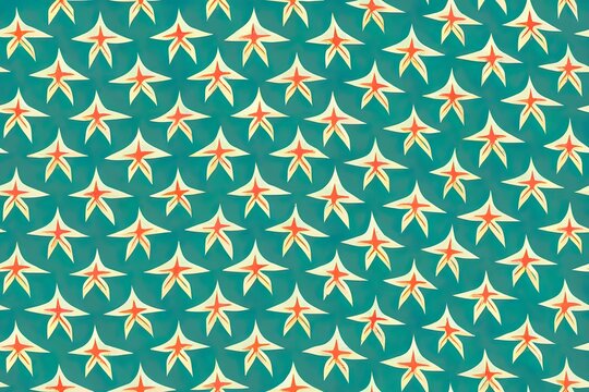 Seamless Wallpaper in a Retro Starburst Pattern from the 1950s in a Distressed Turquoise Color Scheme Generative AI