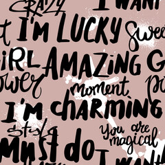 Abstract drawing pattern.Fashion illustration drawing with text slogan, graffiti. Girlish  teen print