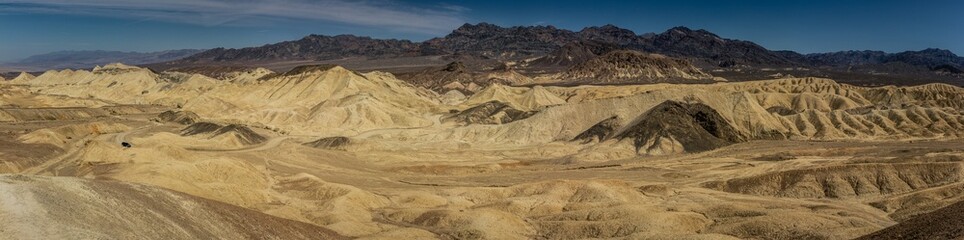 Panorama shot of colorful desert mountains rich in mineral wealth, Death Valley national park