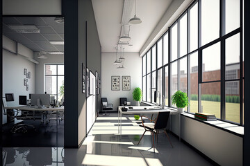 Interior of a bright office. Generative AI