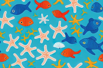 Obraz premium Sea creature seamless pattern. Background marine life that goes on forever. Generative AI