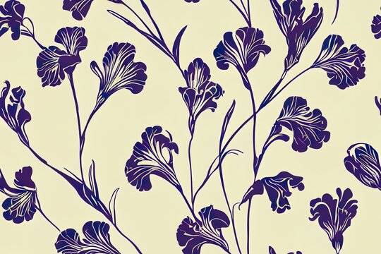 Cream iris flowers in a vase with greenery. Generative AI