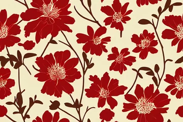 Fotobehang Red continuous flower designs with minimal design. Generative AI © MUNUGet Ewa