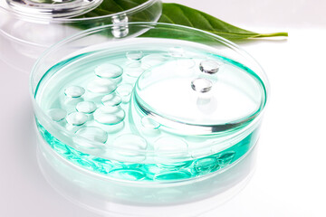 Chemical laboratory research. Abstract cosmetic laboratory. Glass model of molecules.