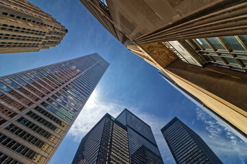 Fototapeta na wymiar Toronto, Canada, Aug 5, 2022. The sky is not far for financial towers