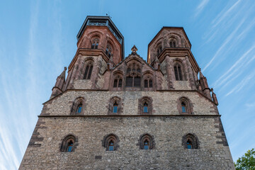 Fototapeta premium Front with towers of St. John's Church in Goettingen, raised view