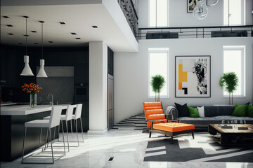 a contemporary interior with tasteful interior furnishings. Generative AI