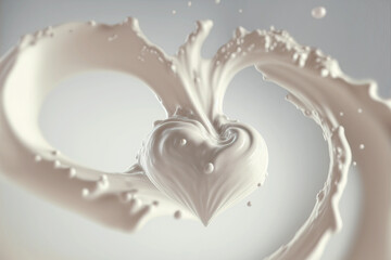 3d illustration of milk in the shape of heart splashing and revolving like a liquid white revolving wave in the air