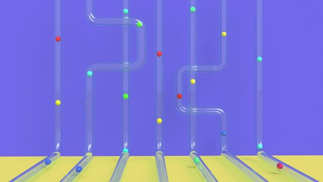 Colored plastic balls in a glass tube intro able to loop seamless 4k