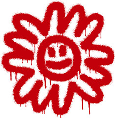 Sunflower emoticon graffiti with red spray paint