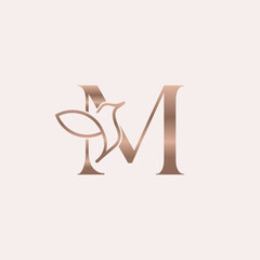 golden bird logo beauty letter M