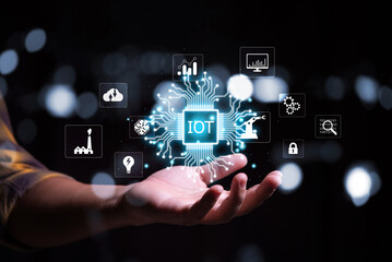 hand holding internet of things technology icon group