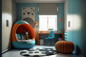 Interior of a contemporary kids' room. Generative AI