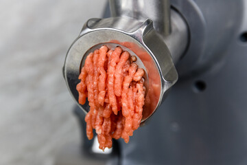 Making ground meat in modern food processor with the meat grinder