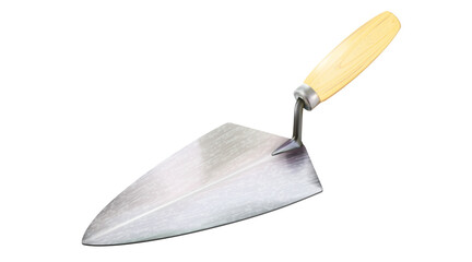 New realistic trowel for mortar and masonry work, isolated. Construction tool with wooden handle. png