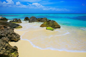 Secluded turquoise beach in Aruba, Caribbean Blue sea, Duth Antilles