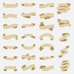 Collection of beige ribbons, set of ribbons for congratulation of invitation.