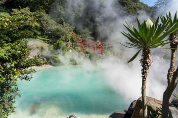 Umi Jigoku in Beppu, Japan, “Sea Hell”, its name comes from Cobalt blue pond of boiling water.