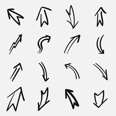 Set of arrow doodle on white background.