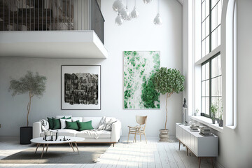 contemporary loft with a white interior,. Generative AI