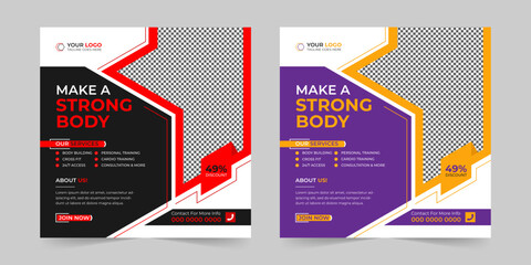 Fitness gym yoga sports workout square social media post and web banner for digital marketing company template vector design