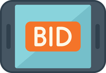 Tablet bid auction icon flat vector. Price sell. Finance process isolated