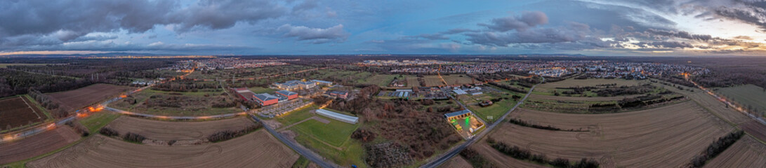 Drone panorama over the city of Moerfelden-Walldorf near Frankfurt