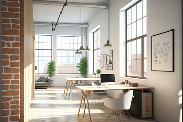 interior of a modern loft office. design concept. Generative AI