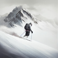 Skier on the slope skiing, generative ai