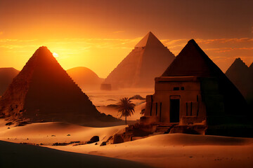 Fototapeta na wymiar Ancient Egypt at sunset