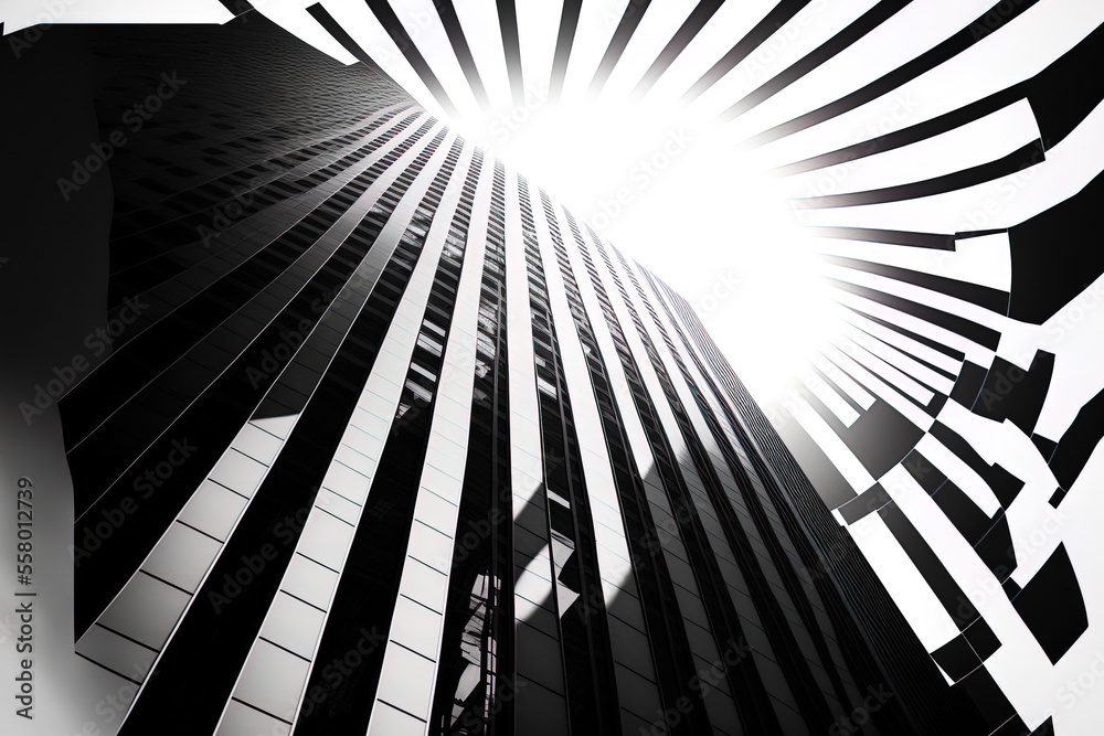 Wall mural black and white background with an abstract architecture building. generative ai