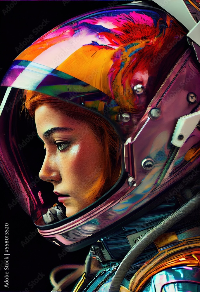 Wall mural portrait of an astronaut in a spacesuit. high-tech astronaut from the future. the concept of space t