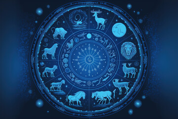 Astrological Signs Zodiac Calendar Clock Future Astrology Horoscope Blue Background Abstract, generative ai