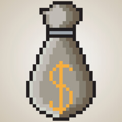 Obraz premium Money bag with pixel art. Vector illustration.