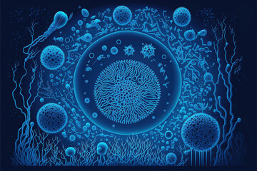 Abstract Viral Bacterial Microsopic Blue Background Abstract, generative ai