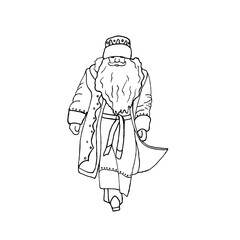 Fototapeta na wymiar Traditional Slavic Santa Claus in a long fur coat and fur hat, hand-drawn. Vector Christmas illustration in doodle style.