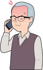 電話でイライラするシニア男性