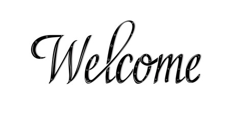 Welcome lettering text. Modern inscription with smooth lines style illustration in black color on the white background  
