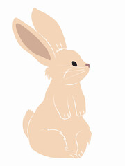 Cute lovely pretty cream color bunny, rabbit or hare. It's on the side and it's looking ahead. Easter symbol or mascot. Vector Ilustration isolated on white background.
