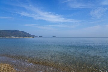 津田の松原の海辺から見た穏やかな瀬戸内海の情景＠香川