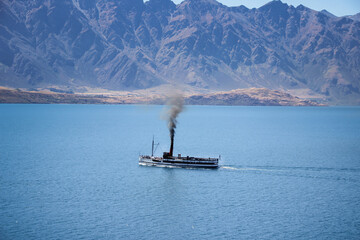 Qeenstown vintage steamboat stunning views, beautiful scenery and landscape, mountains and lakes,...