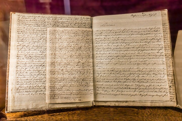 Obraz premium Old-European-Historic-Manuscript-Large-Open-Book-Ink-Handwriting-Enhanced