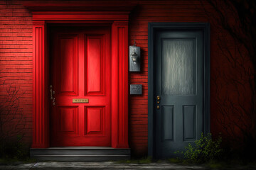 Fototapeta na wymiar a red door, two wooden doors, etc. Generative AI
